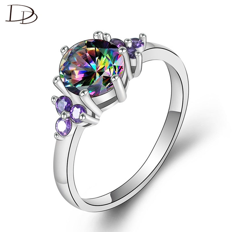 DODO Luxurious 8mm Big Colorful AAA Zircon Rings Women White Gold Color Wedding Jewelry Anel Mujer Drop Shipping DM078
