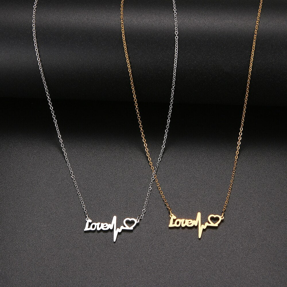 DOTIFI 316L Stainless Steel Necklace LOVE Heartbeat Simple Female Heart-Shaped Pendant For Women Engagement Gift Jewelry