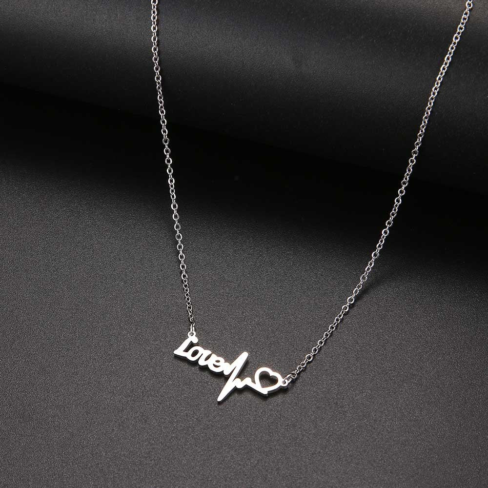 DOTIFI 316L Stainless Steel Necklace LOVE Heartbeat Simple Female Heart-Shaped Pendant For Women Engagement Gift Jewelry