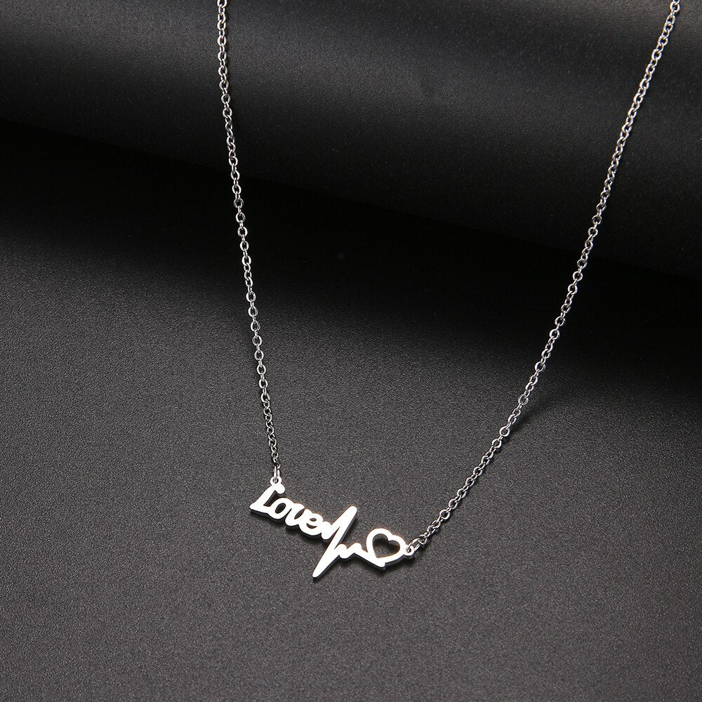 DOTIFI 316L Stainless Steel Necklace LOVE Heartbeat Simple Female Heart-Shaped Pendant For Women Engagement Gift Jewelry