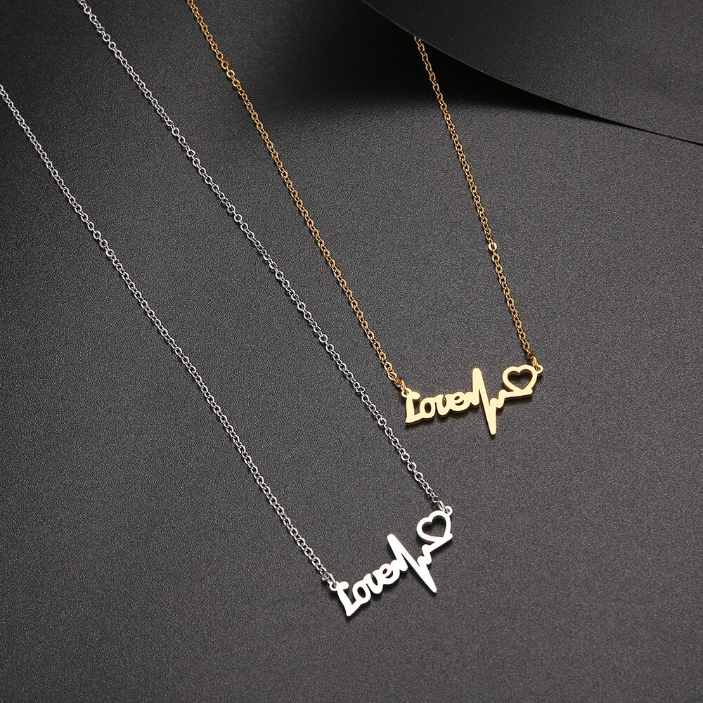 DOTIFI 316L Stainless Steel Necklace LOVE Heartbeat Simple Female Heart-Shaped Pendant For Women Engagement Gift Jewelry