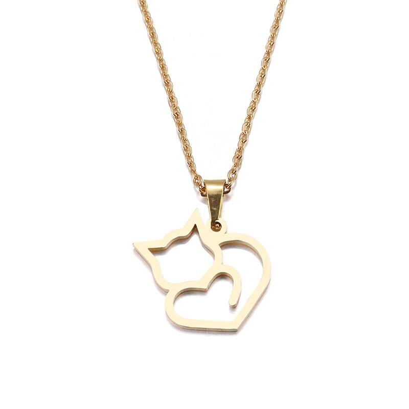 DOTIFI Stainless Steel Necklace For Women Lover's Gold And Silver Color Cat Exquisite Pendant Necklace Engagement Jewelry