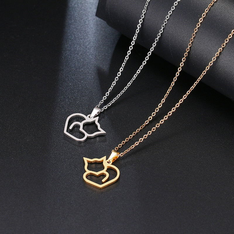 DOTIFI Stainless Steel Necklace For Women Lover's Gold And Silver Color Cat Exquisite Pendant Necklace Engagement Jewelry