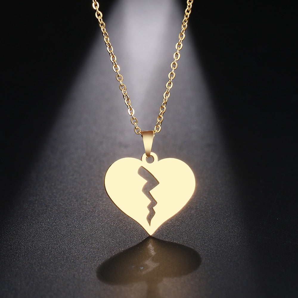 DOTIFI Stainless Steel Necklace For Women Man Broken Heart Choker Pendant Necklace Engagement Jewelry