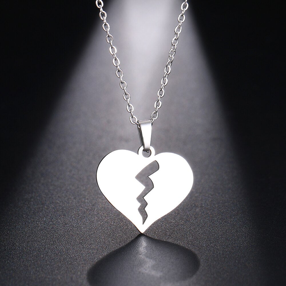 DOTIFI Stainless Steel Necklace For Women Man Broken Heart Choker Pendant Necklace Engagement Jewelry