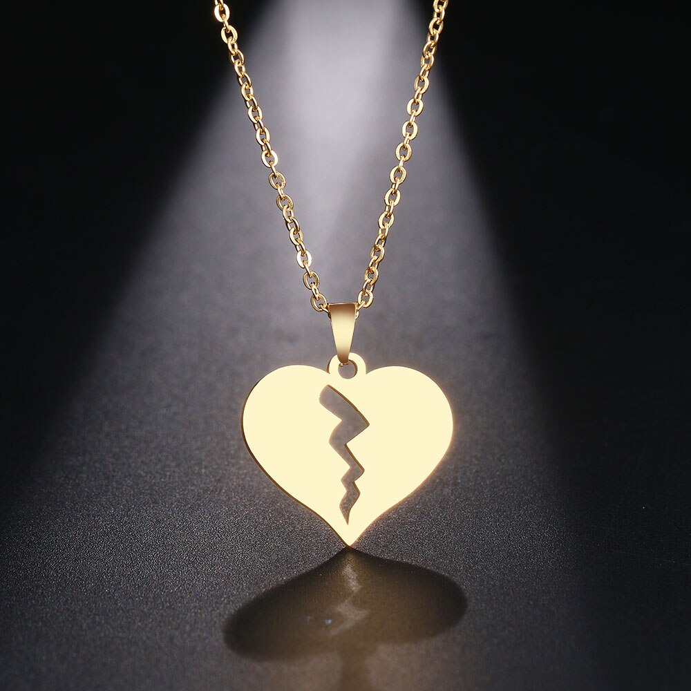 DOTIFI Stainless Steel Necklace For Women Man Broken Heart Choker Pendant Necklace Engagement Jewelry