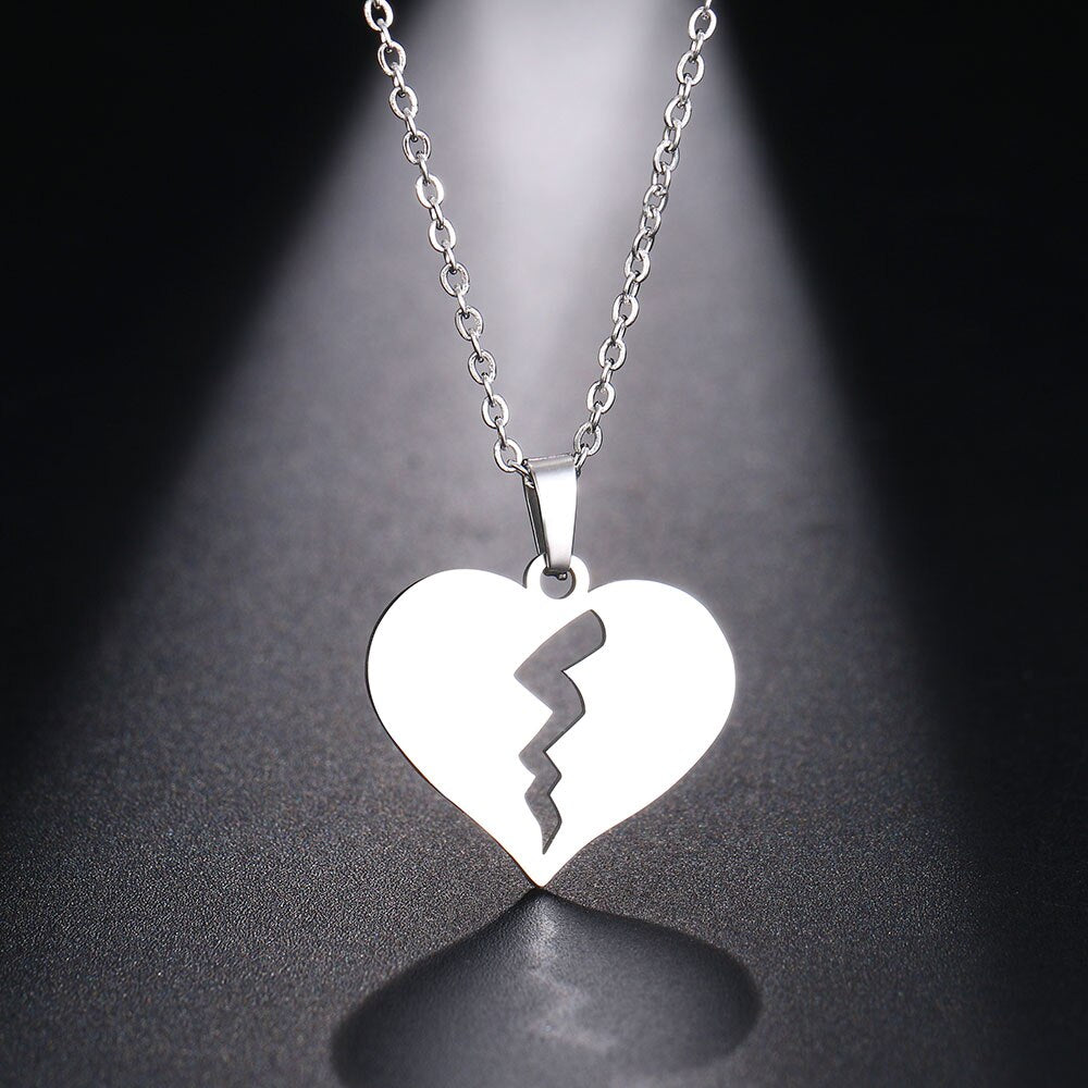 DOTIFI Stainless Steel Necklace For Women Man Broken Heart Choker Pendant Necklace Engagement Jewelry