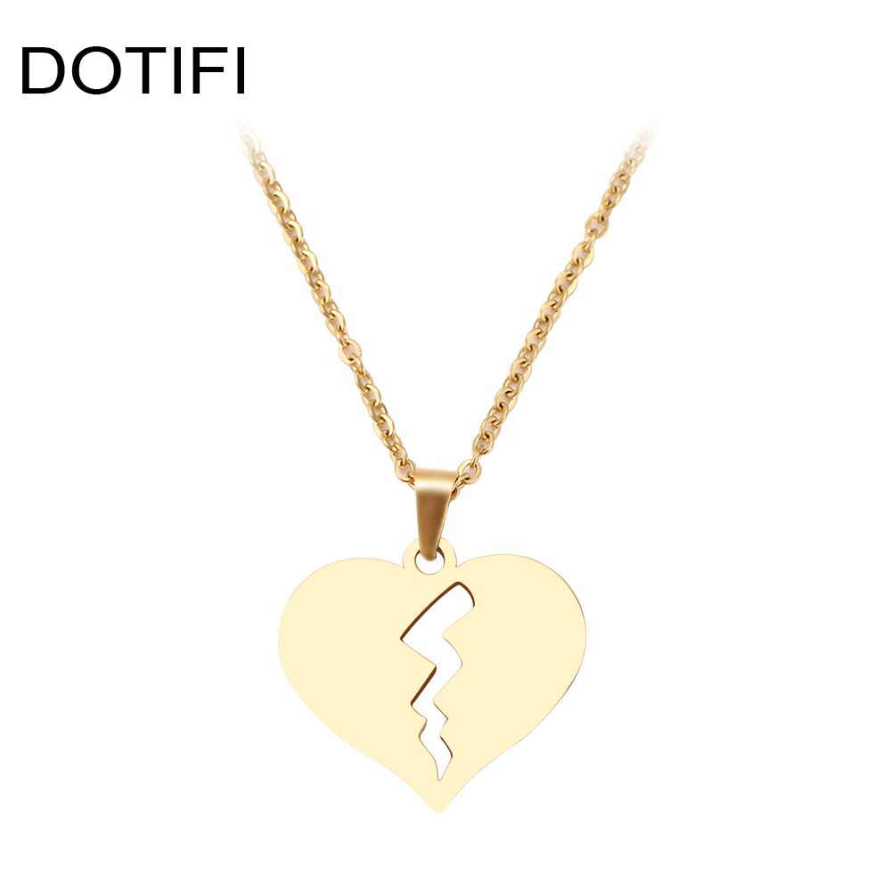 DOTIFI Stainless Steel Necklace For Women Man Broken Heart Choker Pendant Necklace Engagement Jewelry