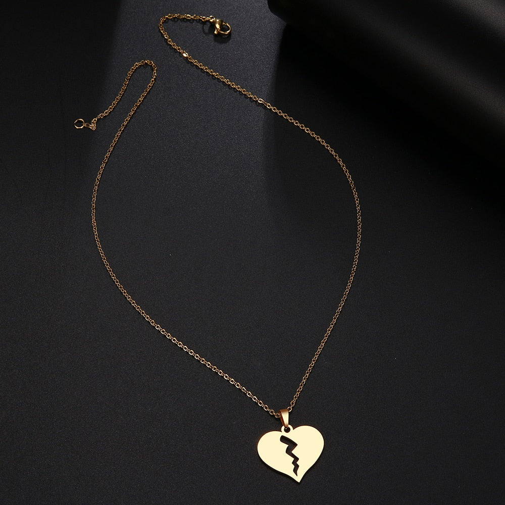 DOTIFI Stainless Steel Necklace For Women Man Broken Heart Choker Pendant Necklace Engagement Jewelry