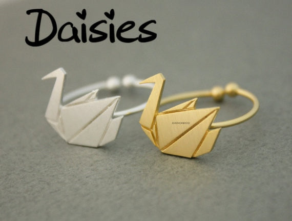One Piece New Fashion Cute Origami Crane Swan Adjustable Ring Gift Girls Rings For Women Gold Silver Animal Jewelry