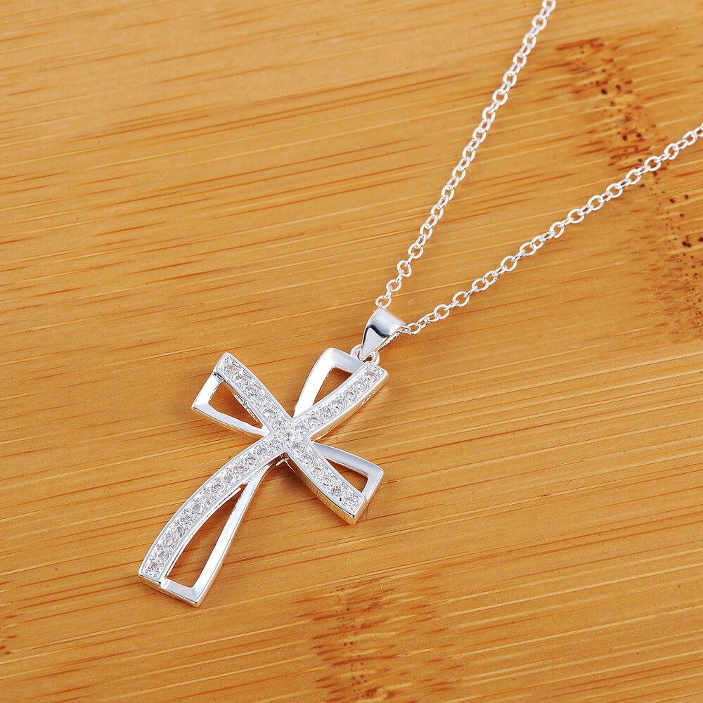 Designer jewelry 925 Stamped Silver Pretty noble crystal cross pendant Necklace For Women party wedding Holiday gifts