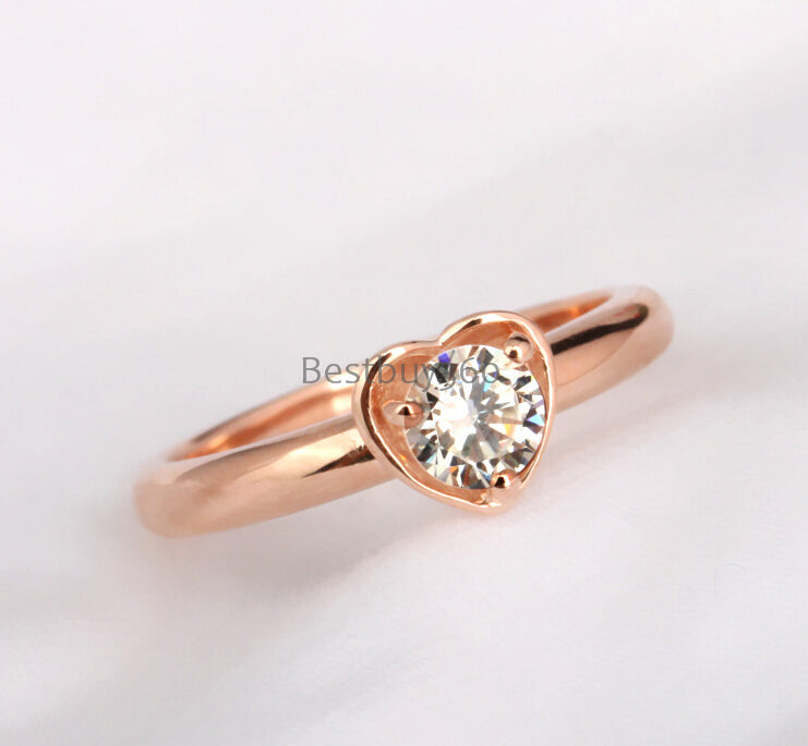 Diamond jewelry 1 carat 925 silver ring rose gold ring SONA synthetic diamond ring band size customizable (JSA)