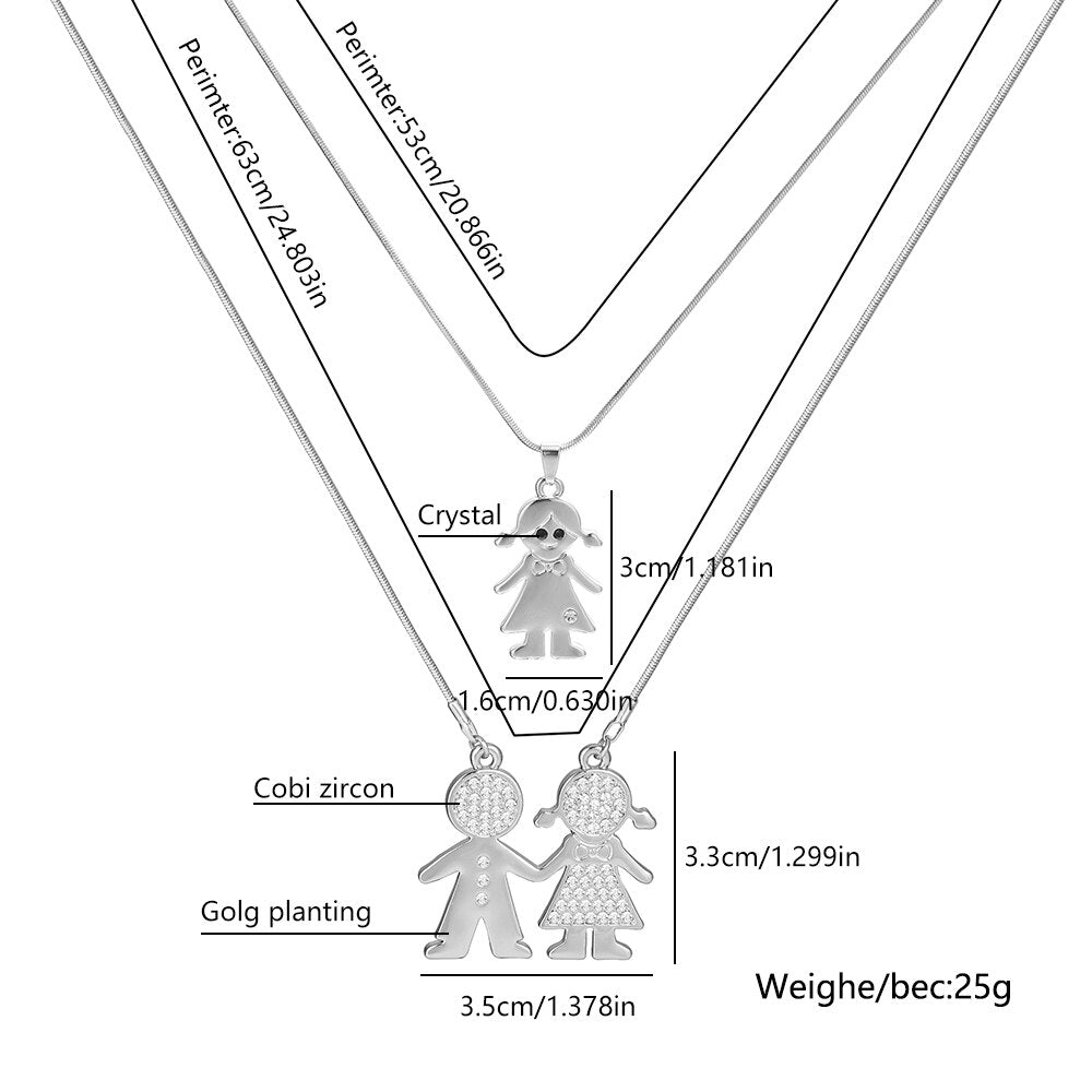 Double Layer Gold Plate Cubic Zirconia Crystal Family Necklace Gift For Women Choker Party Wedding School Jewelry New