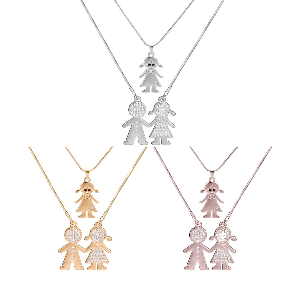 Double Layer Gold Plate Cubic Zirconia Crystal Family Necklace Gift For Women Choker Party Wedding School Jewelry New