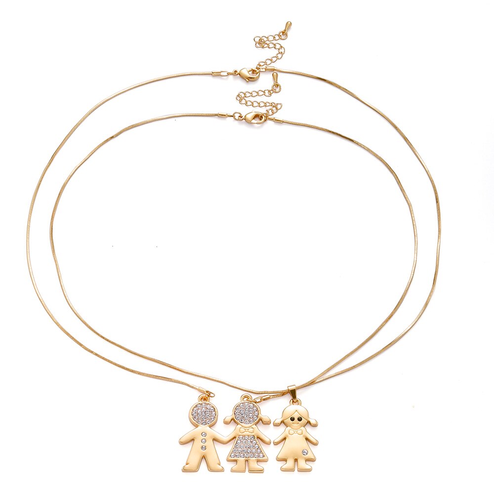 Double Layer Gold Plate Cubic Zirconia Crystal Family Necklace Gift For Women Choker Party Wedding School Jewelry New