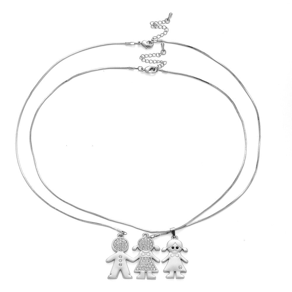 Double Layer Gold Plate Cubic Zirconia Crystal Family Necklace Gift For Women Choker Party Wedding School Jewelry New