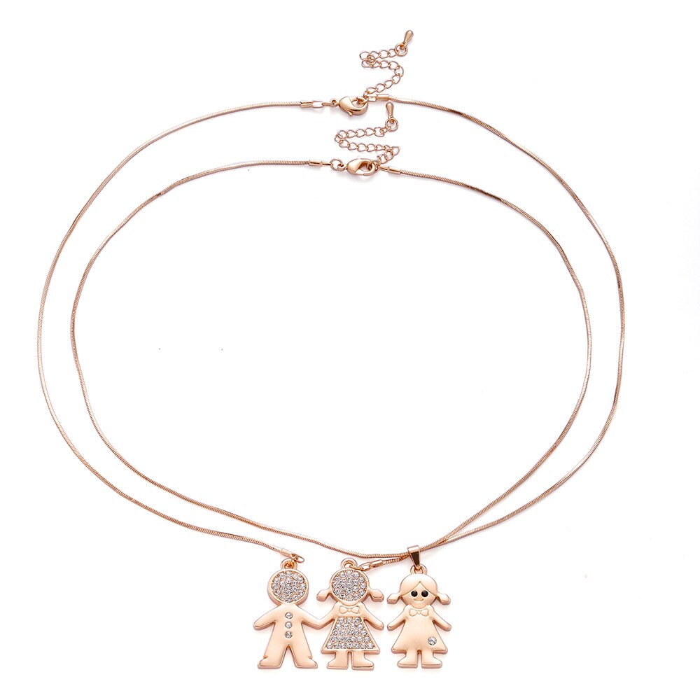 Double Layer Gold Plate Cubic Zirconia Crystal Family Necklace Gift For Women Choker Party Wedding School Jewelry New