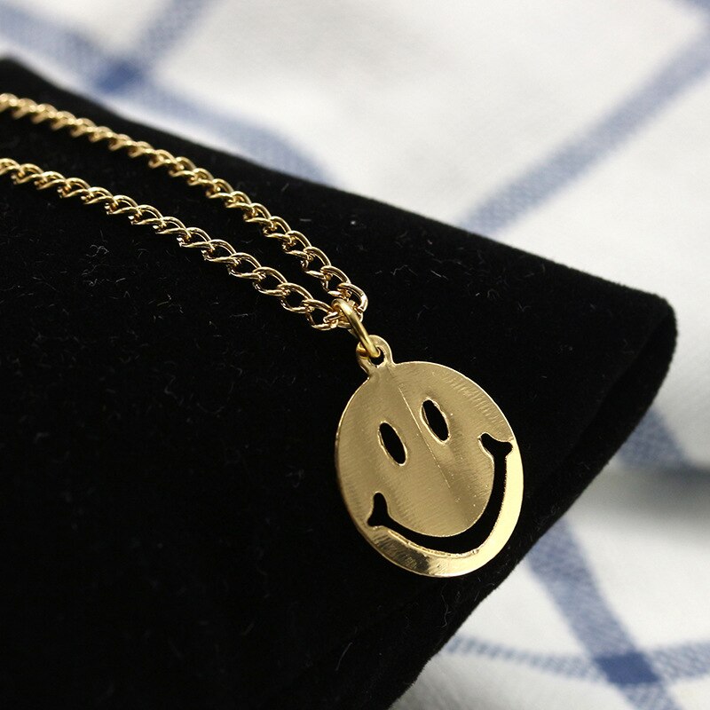 Double Sided smiley face pendant Necklaces For Women Korean Jewelry Rotatable Street stainless steel Couple Face Expression Gift