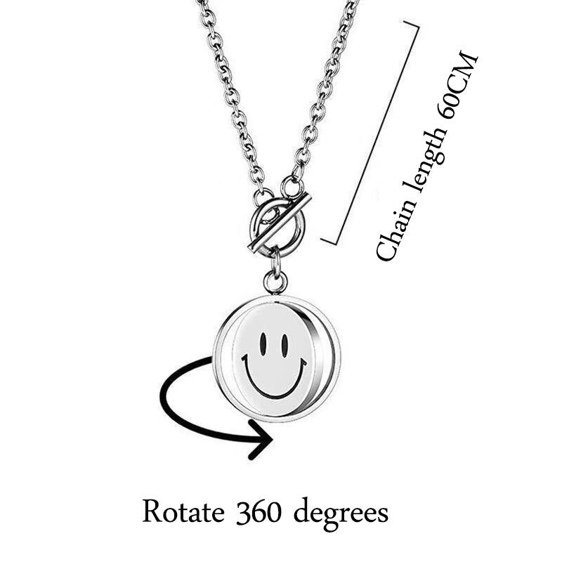 Double Sided smiley face pendant Necklaces For Women Korean Jewelry Rotatable Street stainless steel Couple Face Expression Gift