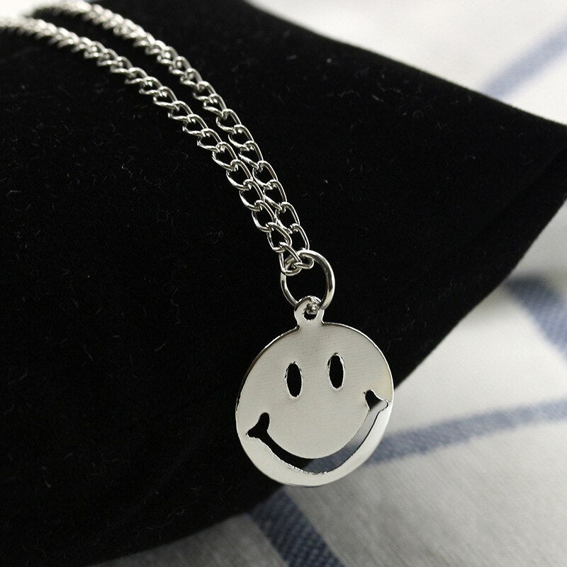 Double Sided smiley face pendant Necklaces For Women Korean Jewelry Rotatable Street stainless steel Couple Face Expression Gift