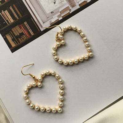 E0286 New Arrival Gold Color Love Heart Drop Earrings For Women Korean Style Pearl Dangle Earrings Fashion Party Wedding Jewelry
