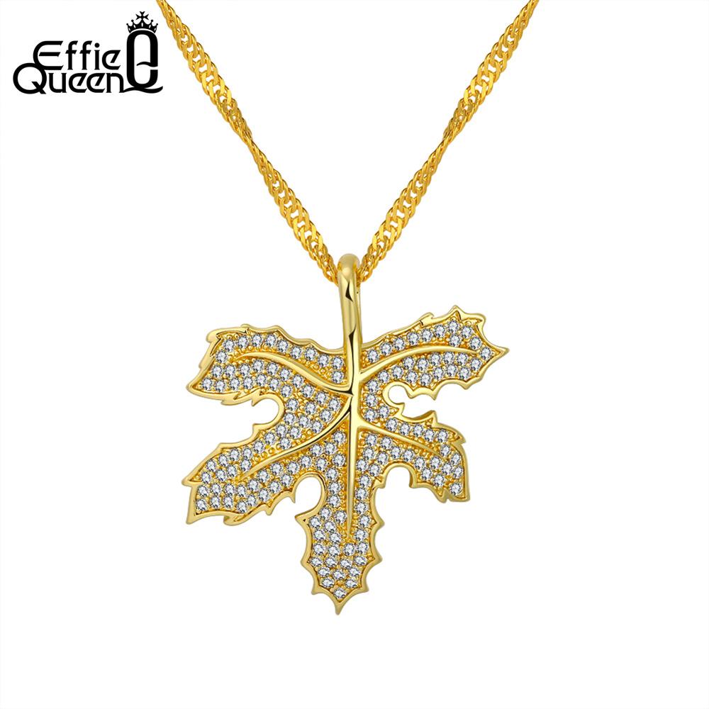Effie Queen Gold-color Women Necklaces Maple Leaf Pendants With AAA Cubic Zircon Wedding Summer Holiday Jewelry DN171