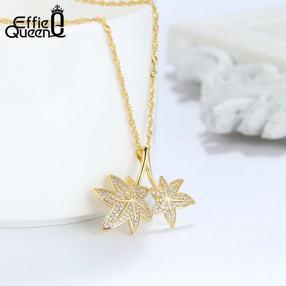 Effie Queen Gold-color Women Necklaces Maple Leaf Pendants With AAA Cubic Zircon Wedding Summer Holiday Jewelry DN171