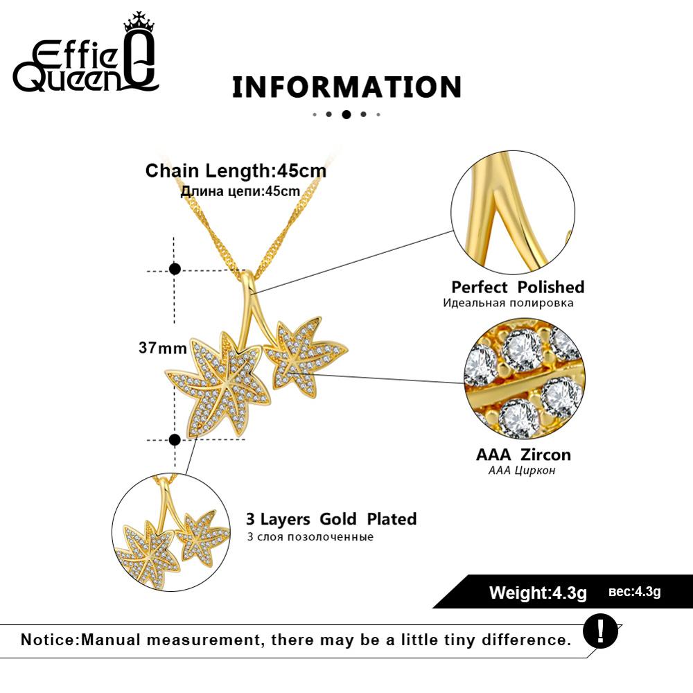 Effie Queen Gold-color Women Necklaces Maple Leaf Pendants With AAA Cubic Zircon Wedding Summer Holiday Jewelry DN171