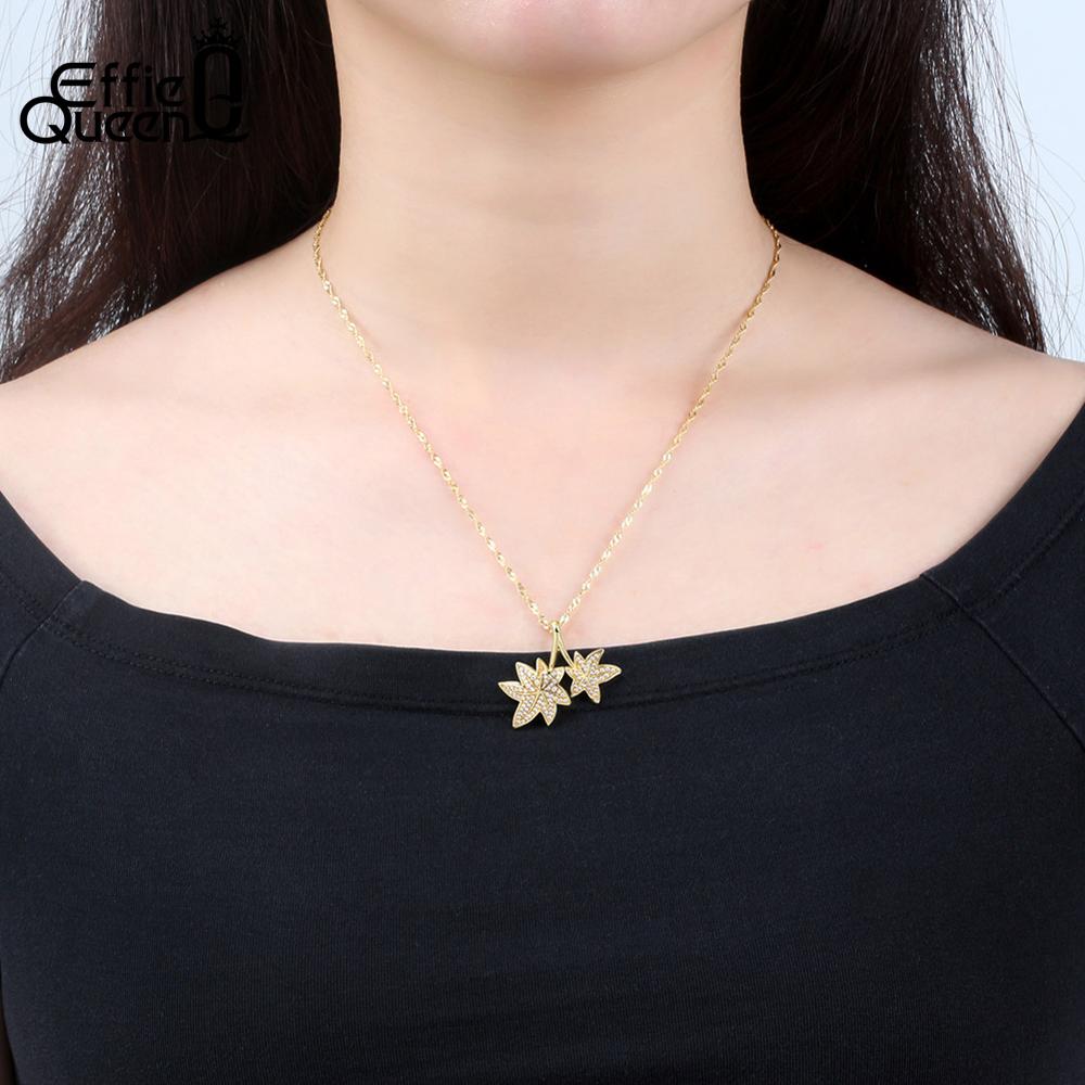 Effie Queen Gold-color Women Necklaces Maple Leaf Pendants With AAA Cubic Zircon Wedding Summer Holiday Jewelry DN171
