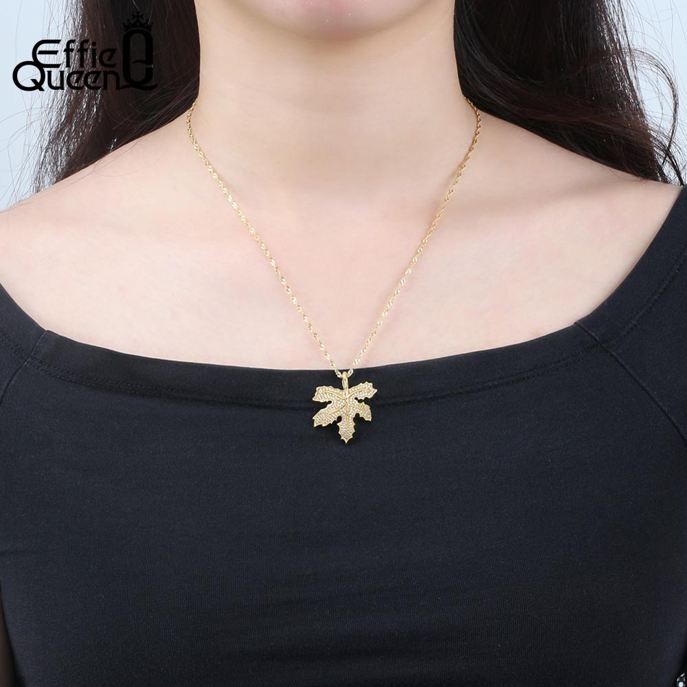 Effie Queen Gold-color Women Necklaces Maple Leaf Pendants With AAA Cubic Zircon Wedding Summer Holiday Jewelry DN171