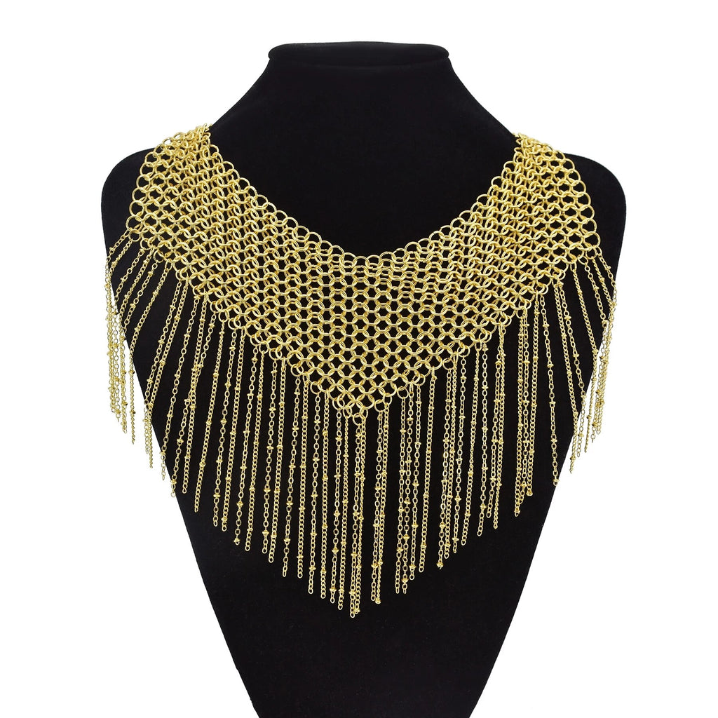 Egypt Indian Gold Alloy Choker Necklaces for Women Bohemian Big Long Tassel Tribal African Collar Necklace Party Jewelry Gift