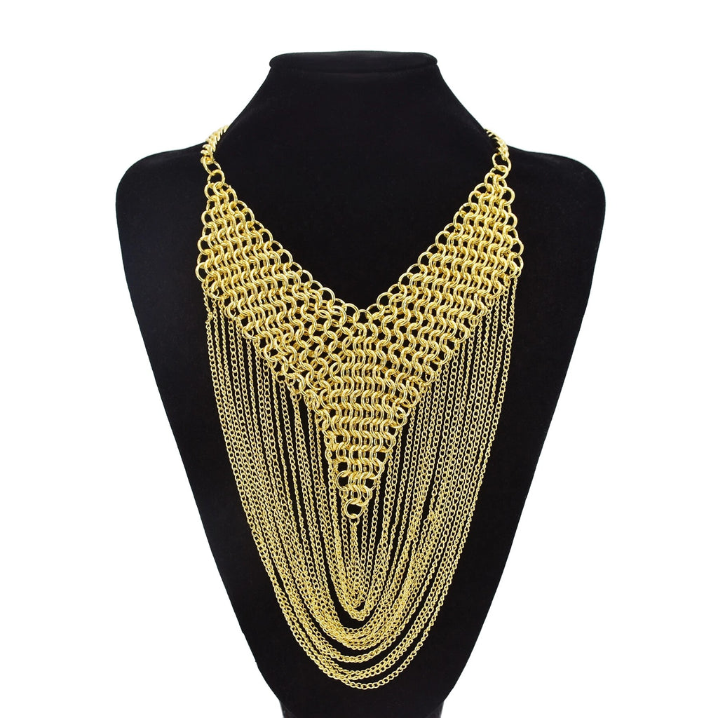 Egypt Indian Gold Alloy Choker Necklaces for Women Bohemian Big Long Tassel Tribal African Collar Necklace Party Jewelry Gift