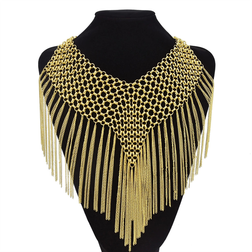 Egypt Indian Gold Alloy Choker Necklaces for Women Bohemian Big Long Tassel Tribal African Collar Necklace Party Jewelry Gift