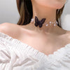 Elegant Multilayer Pearl Choker Necklace Vintage Flower Butterfly Acrylic Chain Necklace For Women Wedding Jewelry Gift