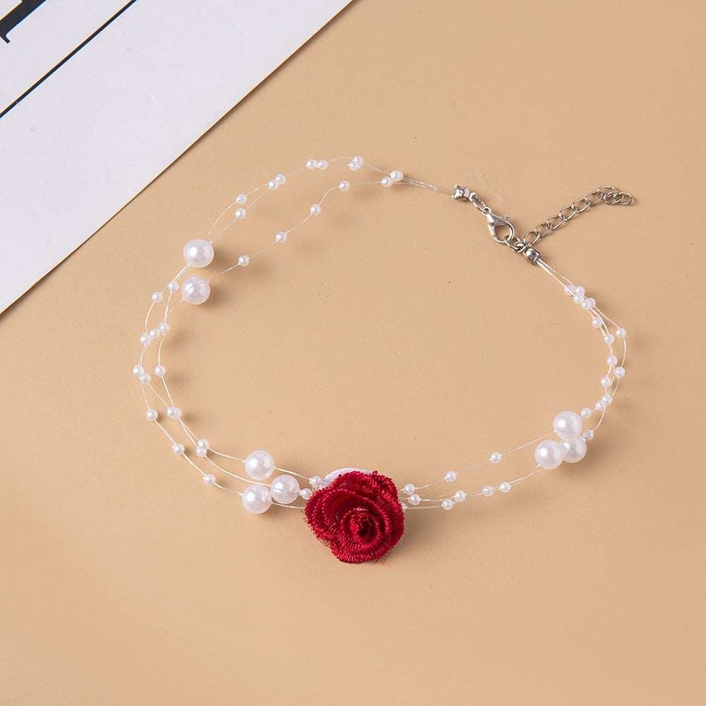 Elegant Multilayer Pearl Choker Necklace Vintage Flower Butterfly Acrylic Chain Necklace For Women Wedding Jewelry Gift