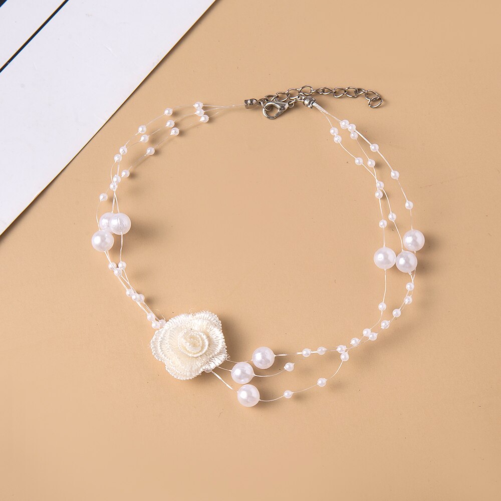 Elegant Multilayer Pearl Choker Necklace Vintage Flower Butterfly Acrylic Chain Necklace For Women Wedding Jewelry Gift
