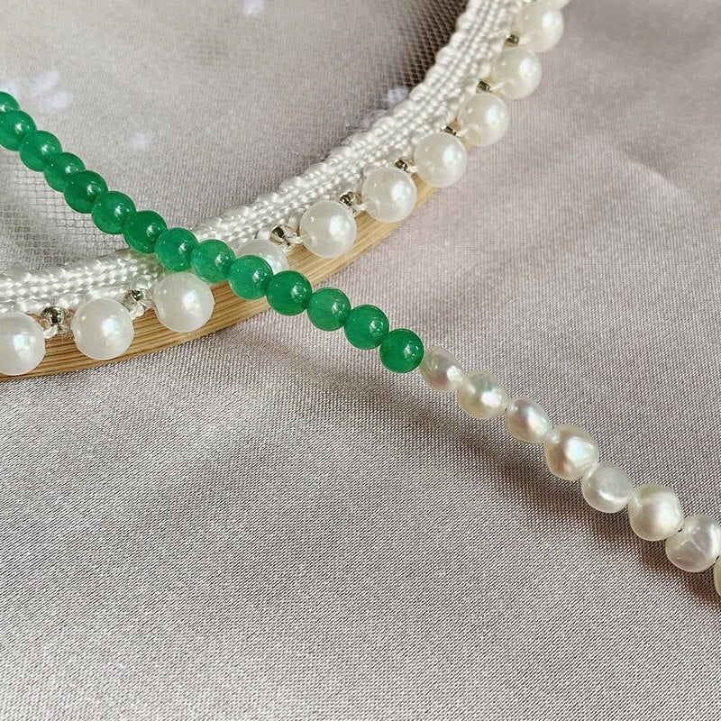 Elegant Natural Freshwater Pearl Necklace for Women Green Aventurine Stone Baoruqe Pearl Choker Wedding Jewelry Femme Collier