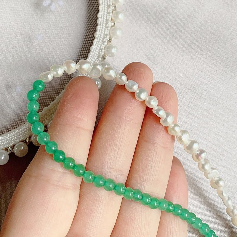 Elegant Natural Freshwater Pearl Necklace for Women Green Aventurine Stone Baoruqe Pearl Choker Wedding Jewelry Femme Collier