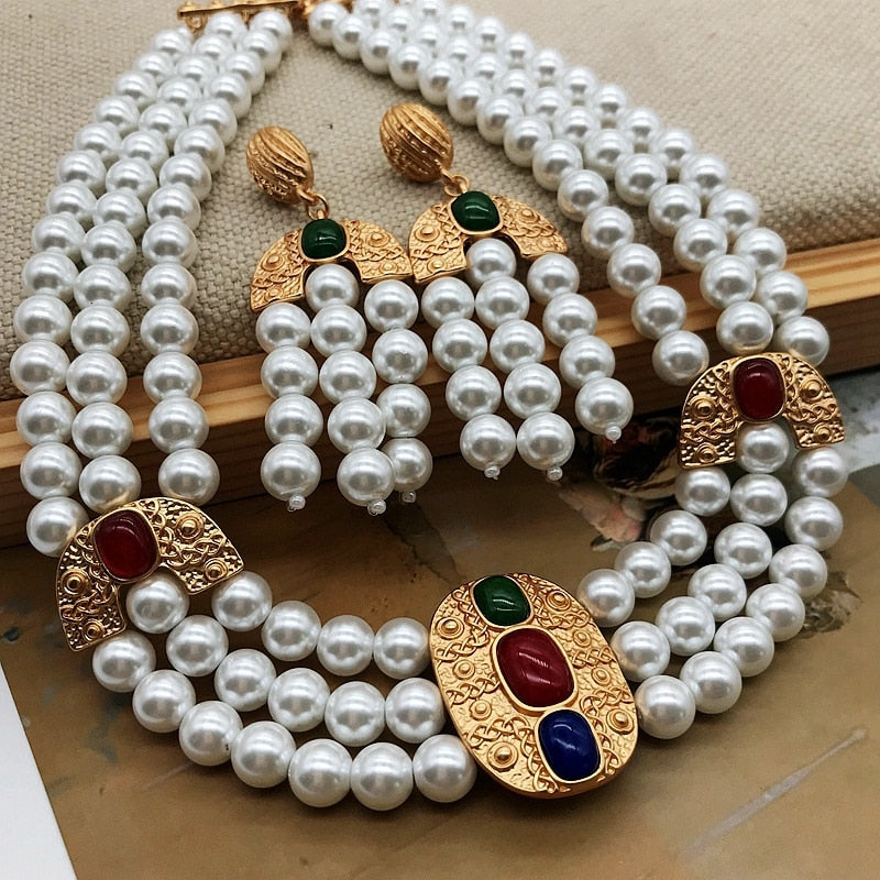 Elegant Pearls Jewelry Choker Collier Wedding Party Vintage Accessories Matte Pendant Necklace