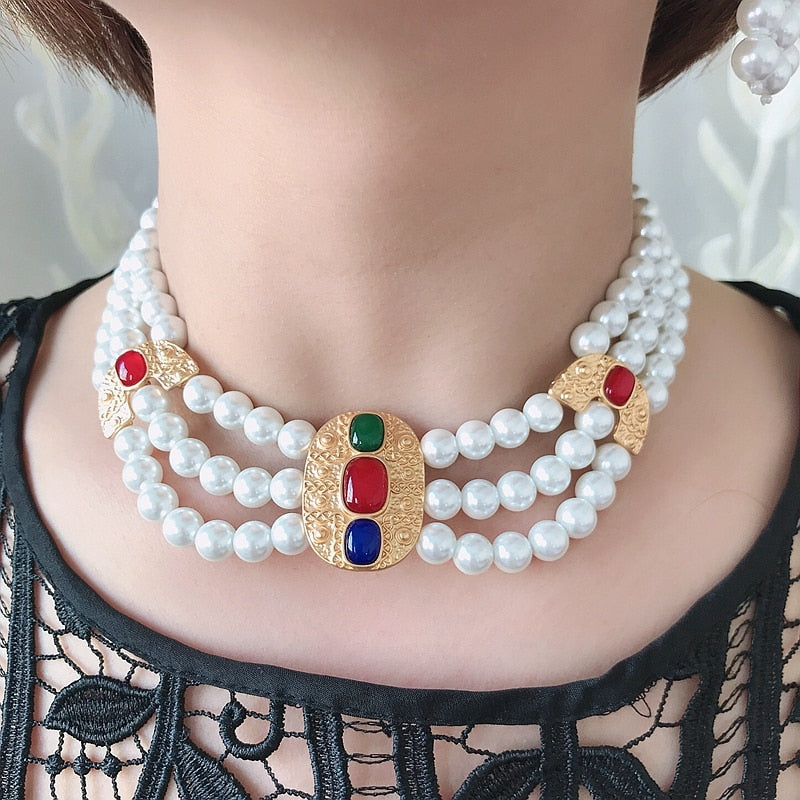 Elegant Pearls Jewelry Choker Collier Wedding Party Vintage Accessories Matte Pendant Necklace