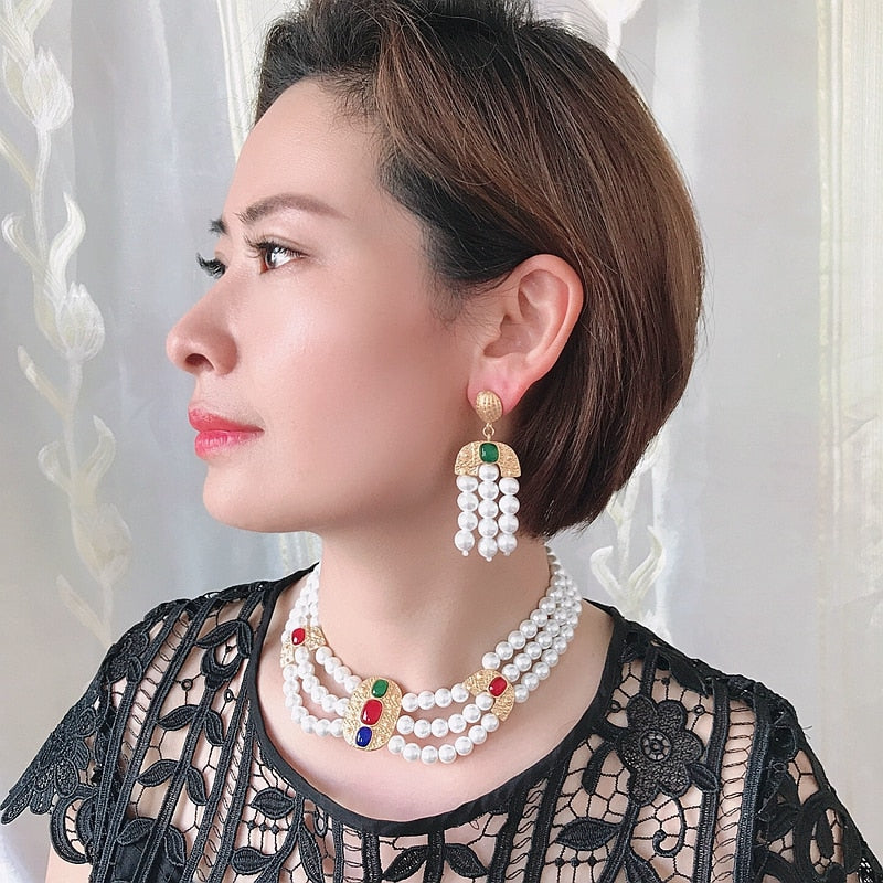 Elegant Pearls Jewelry Choker Collier Wedding Party Vintage Accessories Matte Pendant Necklace