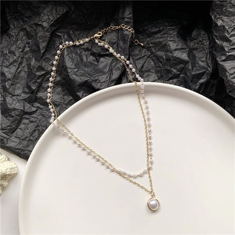 Elegant White Imitation Pearl Choker Necklace Big Round Pearl Wedding Necklace for Women Charm Jewelry