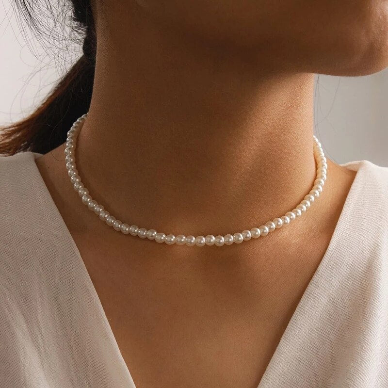 Elegant White Imitation Pearl Choker Necklace Big Round Pearl Wedding Necklace for Women Charm Jewelry