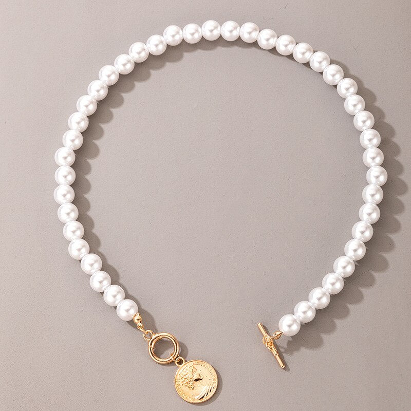 Elegant White Imitation Pearl Choker Necklace Big Round Pearl Wedding Necklace for Women Charm Jewelry