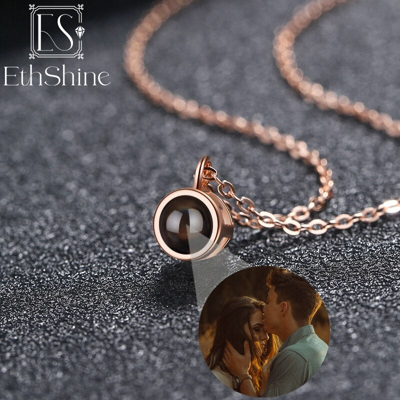 EthShine Custom Projection Photo Necklace Personalized Pet Photo Pendant Projection Chain Women Memorial Christmas Jewelry Gifts
