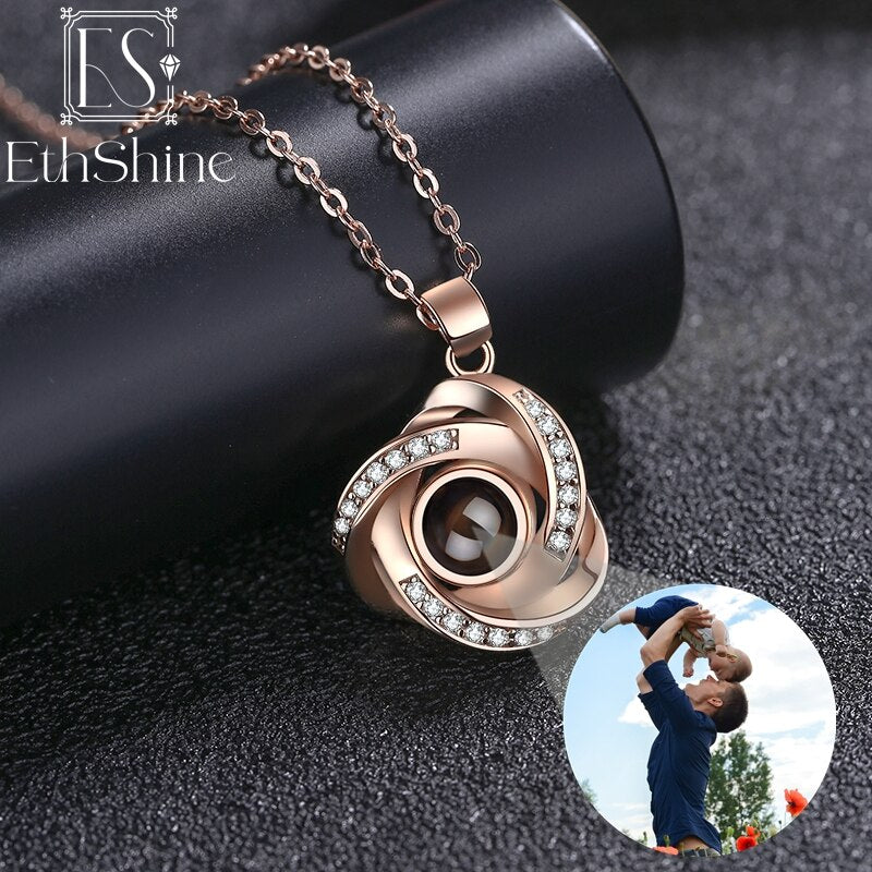 EthShine Custom Projection Photo Necklace Personalized Pet Photo Pendant Projection Chain Women Memorial Christmas Jewelry Gifts