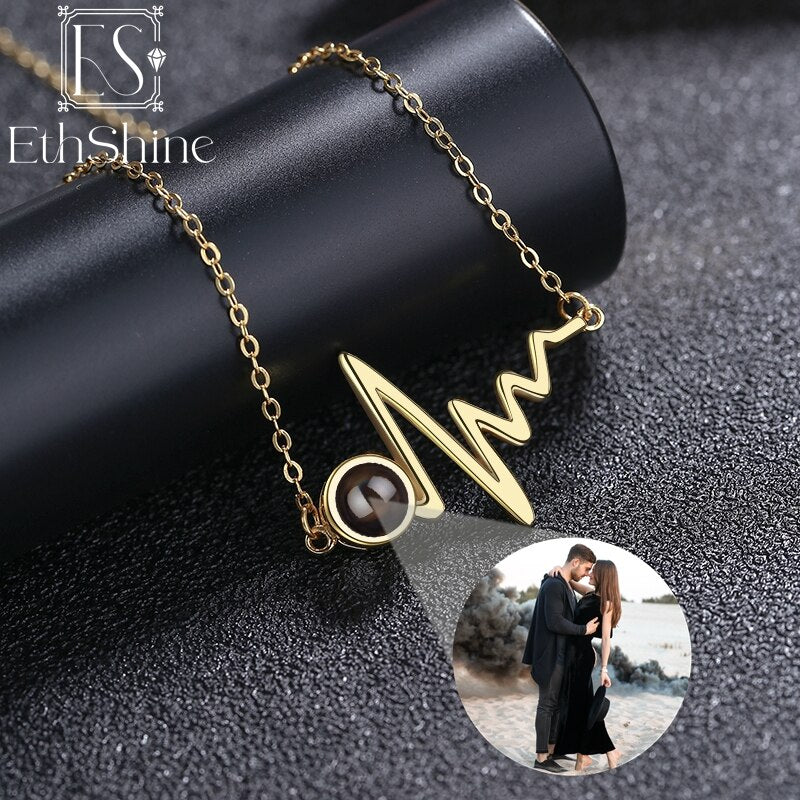 EthShine Custom Projection Photo Necklace Personalized Pet Photo Pendant Projection Chain Women Memorial Christmas Jewelry Gifts