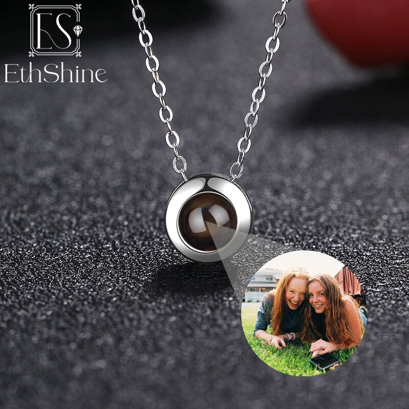 EthShine Custom Projection Photo Necklace Personalized Pet Photo Pendant Projection Chain Women Memorial Christmas Jewelry Gifts