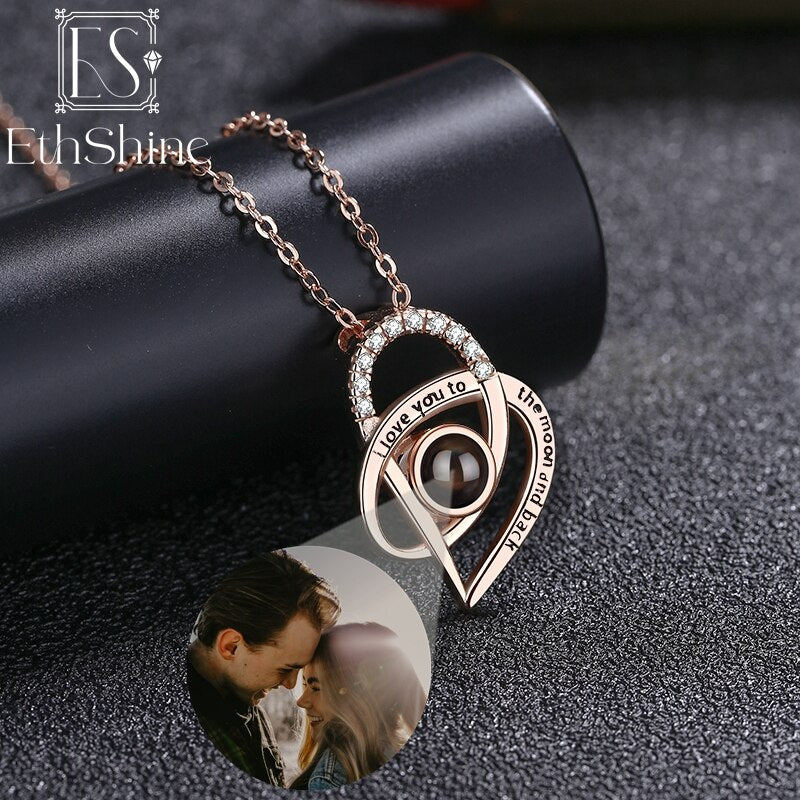 EthShine Custom Projection Photo Necklace Personalized Pet Photo Pendant Projection Chain Women Memorial Christmas Jewelry Gifts