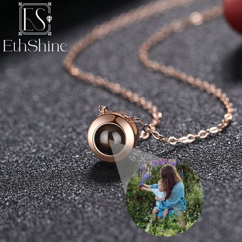 EthShine Custom Projection Photo Necklace Personalized Pet Photo Pendant Projection Chain Women Memorial Christmas Jewelry Gifts